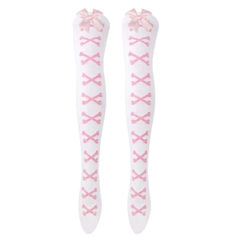 Панчохи Лоліта з кісточками з бантиком Home Socks 35-40 Білі з рожевим