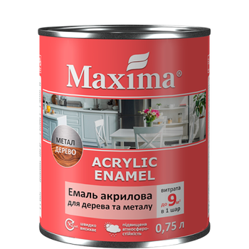 Емаль акрилова для дерева та металу, попелястий шовковисто-матова ТМ "Maxima" 0,75л