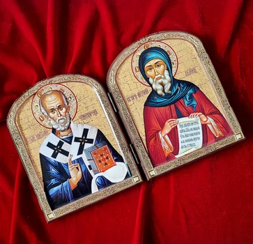 Икона-складень Св. Николай Чудотворец и Св. Антоний (на дереве 22×17 см)