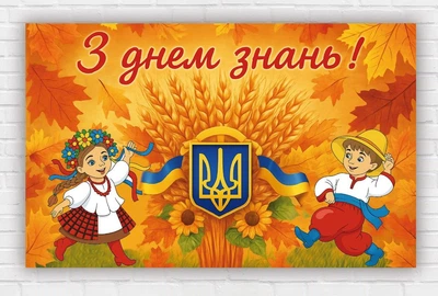 Паперовий плакат до дня знань. 1 вересня "Осінь, діти, прапор України" 120х75 см