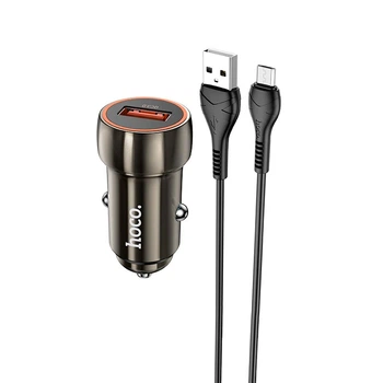 Адаптер автомобільний Hoco Micro USB Cable Blue shield single port Car charger Z46 |1USB, 18W/3A, QC| Колір Grey