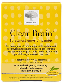 Харчова добавка New Nordic Clear Brain Розумова працездатність і пам'ять 60 таблеток (5021807482009)