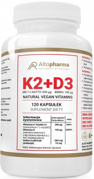 Харчова добавка Alto Pharma K2 MK-7 + D3 120 капсул (5903715549527)