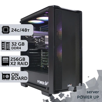 Сервер двухпроцессорный TOWER PowerUp #29 Xeon E5 2690 v3 x2 / 32 GB / SSD 256GB х2 Raid / Int Video сборка для бухгалтерии документооборота хранения данных работы с 1С