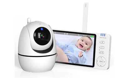 Бездротова відеоняня Baby Monitor-501-бездротова, 5-дюймовий монітор, датчик звуку, нічне бачення, поворотна камера, вимірювання температури, USB