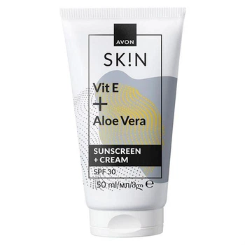 Сонцезахисний крем для обличчя Avon Skin з вітаміном Е та соком алое SPF30, 50 мл