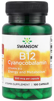 Витамин B12 Цианокобаламин Swanson Vitamin B12 Cyanocobalamin 500 мкг 100 капс