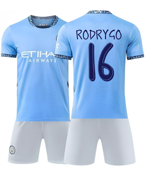 Форма футбольная детская Rodrygo (Родриго) 16 Manchester City (Манчестер Сити), сезон 24/25, 20 размер, рост 115-120 см, сине-голубая