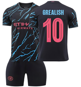Форма футбольная детская Grealish (Грилиш) 10 Manchester City (Манчестер Сити), сезон 24/25, 30 размер, рост 160-165 см, черно-голубой с розовым
