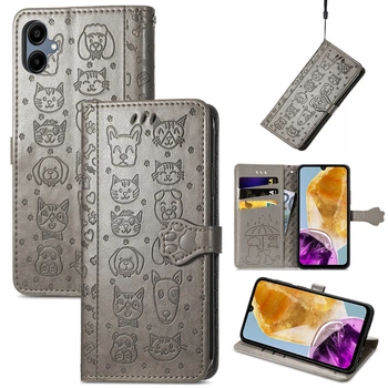 Чехол Embossed Cat and Dog для Samsung Galaxy A06 / A065 книжка кожа PU с визитницей серый