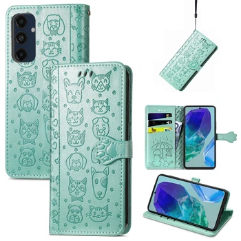 Чехол Embossed Cat and Dog для Samsung Galaxy A16 / A165 книжка кожа PU с визитницей мятный