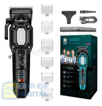 Аккумуляторная машинка для стрижки (clipper) VGR V-600 BLACK, 6 насадок, регулятор высоты, LED-дисплей, 7000 RPM
