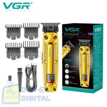 Триммер VGR V-904 GOLD, аккумуляторный BLDC-мотор 10000 об/мин, DLC лезвия, LED-дисплей, 4 насадки