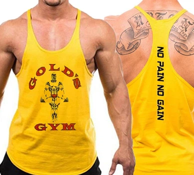 Майка мужская для тренировок с узкими бретелями Gold's Gym No Pain No Gain желтая L