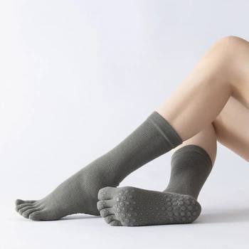 Носки для йоги с пальцами не скользящие хаки One Size