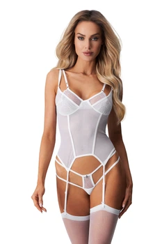 Корсет прозорий з пажами для панчох Obsessive Obsessive ARROWEL CORSET Білий 2XL/3XL (SX2587)
