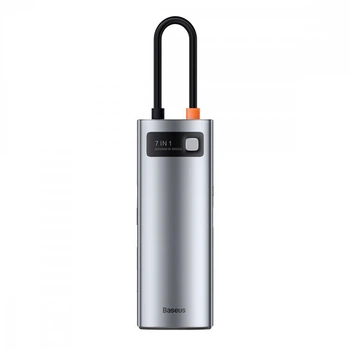 USB Type-C Хаб Baseus Metal Gleam Series 7-in-1 (2*USB3.0, 4KHD, Type-C 3.1, Type-C PD, TF, SD) gray