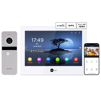 Комплект видеодомофона Neolight ALPHA Hybrid + SOLO FHD, 8" IPS, Wi-Fi, 1080p, IP66, Silver/White