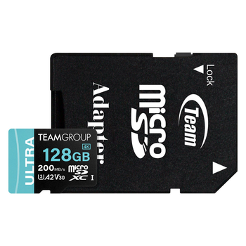 Карта памяти microSDXC с адаптером Team Group Ultra 128 ГБ UHS-I/U3 Class 10 чтения до 200 МБ/с запись до 80 МБ/с (TULMSDX128GIA2V3022503)