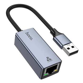 Мережевий інтернет адаптер Hoco UA37 |1000 Mbps, USB to Ethernet, широка сумісність, Plug-and-play, стабільне дротове з’єднання, компактний| Сірий