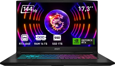 Ноутбук MSI Katana 17 B13VFK (B13VFK-1493XUA) Black / 17.3" IPS Full HD 144 Гц / Intel Core i7-13620H / RAM 16 ГБ / SSD 1 ТБ / nVidia GeForce RTX 4060, 8 ГБ