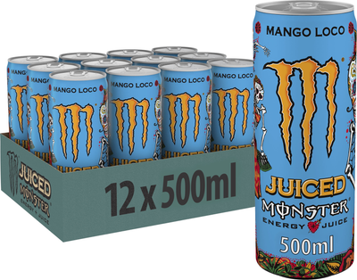 Упаковка безалкогольного енергетичного сильногазованого напою Monster Energy Mango Loco Juiced 500 мл х 12 банок (5060947547148)