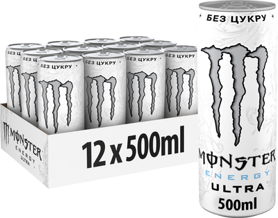Упаковка безалкогольного енергетичного сильногазованого напою Monster Energy Ultra 500 мл х 12 банок (5060947547179)