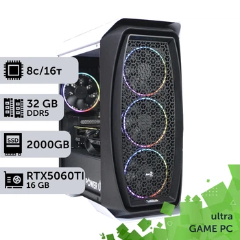 Игровой компьютер GamePC Ultra #520 Ryzen 7 9700х / 32 GB / SSD 2TB / GeForce RTX 5060Ti 16GB геймерский системный блок для киберспорта и стриминга