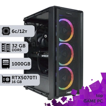 Игровой компьютер GamePC TOP #428 Ryzen 5 7500F / 32 GB / SSD 1TB / GeForce RTX 5070Ti 16GB геймерский системный блок для киберспорта и стриминга
