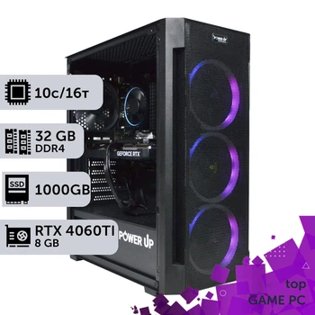 Игровой компьютер GamePC TOP #450 Core i5 14400F / 32GB / SSD 1TB / GeForce RTX 4060Ti 8GB геймерский системный блок для киберспорта и стриминга