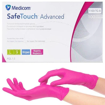 Перчатки нитриловые розовые розовые L-size Medicom SafeTouch Advanced Magenta, 100шт/уп - 1103TG