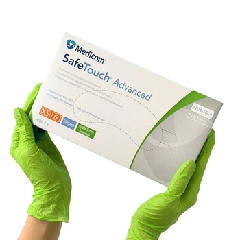 Перчатки нитриловые текстурированные зеленые XS -size Medicom SafeTouch Advanced Green, 100шт/уп, 1104TG-A