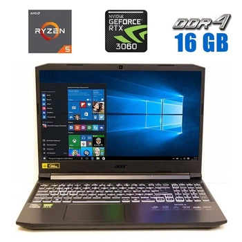 Ігровий ноутбук Acer Nitro 5 AN515-45-R6Y9 / 15.6" (1920x1080) IPS / AMD Ryzen 5 5600H (6 (12) ядер по 3.3 - 4.2 GHz) / 16 GB DDR4 / 512 GB SSD / nVidia GeForce RTX 3060, 6 GB GDDR6, 192-bit / WebCam б/в