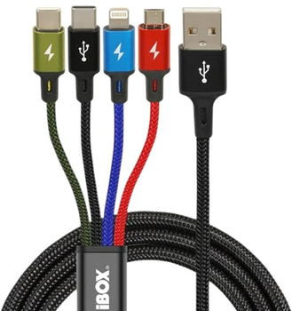 Kabel iBOX 4in1 USB Type-A - microUSB/Lightning/2 x USB Type-C M/M 1.2 m Black (5903968680275)