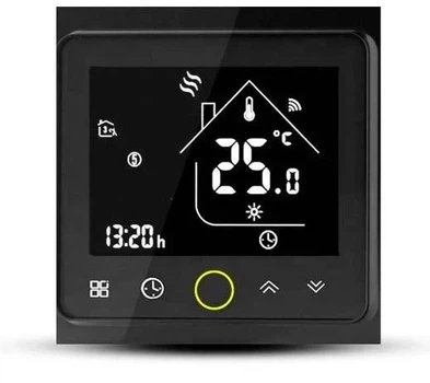 Программируемый терморегулятор In-Therm PWT 002 Wi-Fi двойной черный матовый с сенсорным экраном для электрического теплого пола и радиаторов, адаптивное недельное программирование, защита от детей.