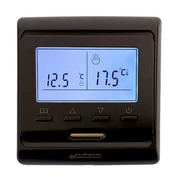 Программируемый терморегулятор In-Therm E51 Black Mate с выносным и встроенным датчиком температуры 2800 Вт для электрического теплого пола и радиаторов