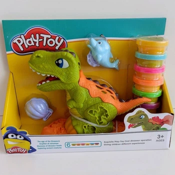 Ігровий набір Play Toy «Динозавр» дитячий пластилін 6 баночок з фігуркою на підставці