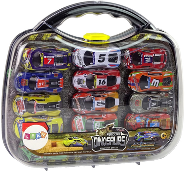 Набір іграшок LEAN Toys Спортивні автомобілі з динозаврами та дорожніми знаками + Чемодан + Аксесуари 12244 (5904665999882)