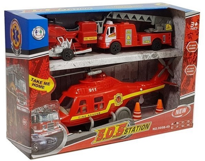 Набір іграшок LEAN Toys Пожежна служба зі світлом і звуками Гелікоптер + Мотоцикл + Автомобіль + Аксесуари 6946 (5905884454152)