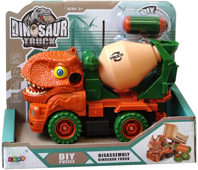 Набір іграшок LEAN Toys Вантажівка-бетономішалка Динозавр для розкручування Помаранчевий + Аксесуари 10423 (5904665992616)