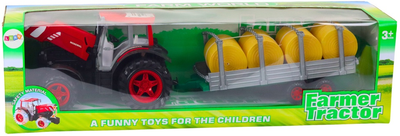 Іграшка LEAN Toys Великий сільськогосподарський трактор з причепом і тюками сіна з приводом, червоний 18627 (5905991018001)
