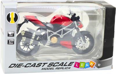 Zabawka LEAN Toys Motocykl sportowy metalowy z srebrnymi elementami ze światłami i dźwiękami 1:12 Czerwony 22608 (5905991049579)
