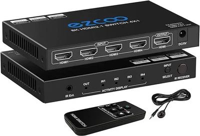 Разветвитель цифрового аудио-видео сигнала HDMI Ezcoo Switch 8K 1х4 Черный