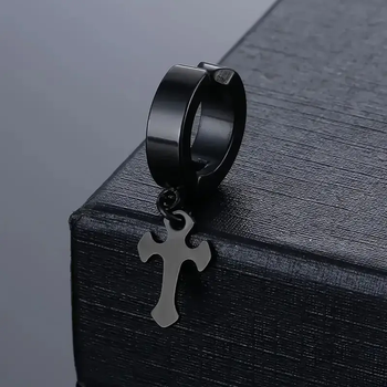 Сережки Spikes хрест на одне вухо з хрестиком чорні із сталі чоловічі 1шт