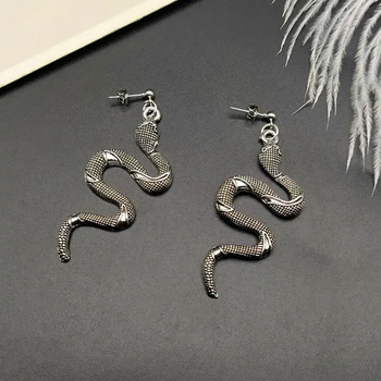 Сережки Snake змія у вигляді змії на гвоздиках срібний колір