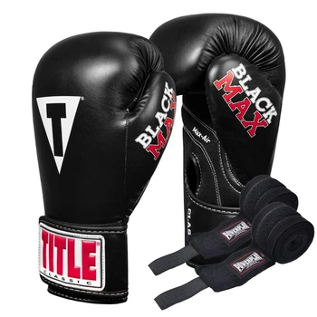 Боксерські рукавиці TITLE Classic Black Max Black 8 oz (бинти 4м. в комплекті)