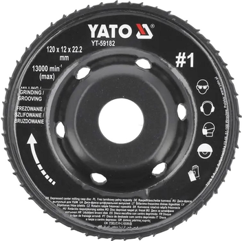Tarcza frezowa wypukła do KSHM Yato do drewna, szpachli, gipsu; Ø=120/22,2 mm, t= 16/12 mm, chropowatość nr 1 YT-59182 (5906083099601)