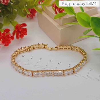 Браслет з Блискучих квадратних камінців, довжина 16+2см, Xuping 18K