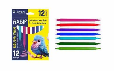 Набор фломастеров BRUSH THIN с кисточкой 12шт HBT-6012