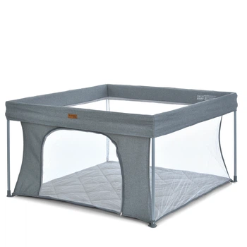 Манеж El Camino ME 1196 Dark Gray (74,5*127*127 см, вхід із застібкою-блискавкою, відкидний борт, чохол, льон темно сірий, до 15 кг)